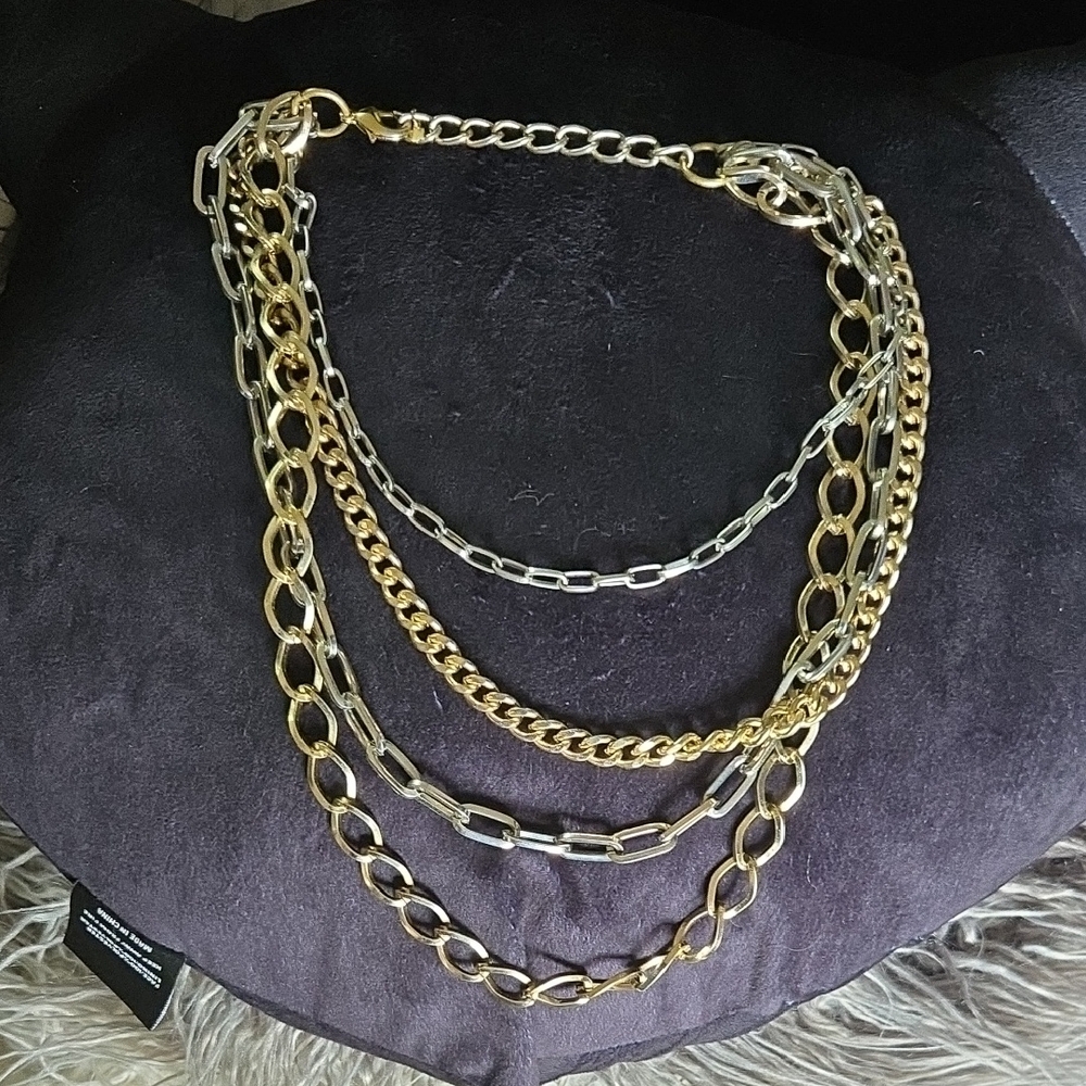 Gold and Silver 4 Chain Necklace